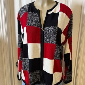 Full Zip Funky, Y2K, Color Block Design, electric grandma,Knit Cardigan. Vintage